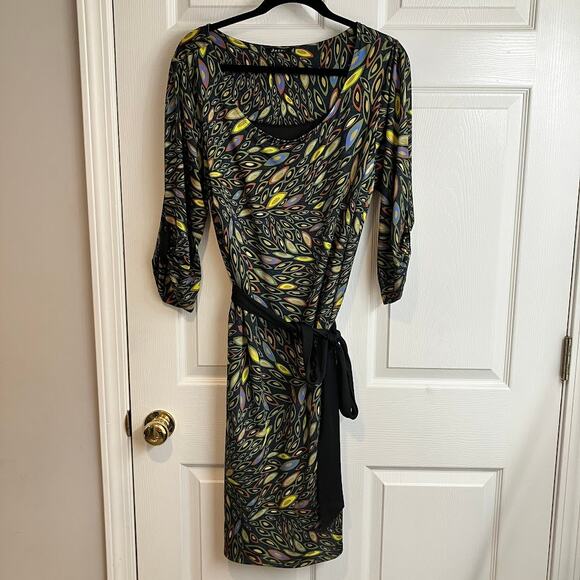 JETE FAB MID-CENTURY RETRO PRINT STRETCH DRESS, SELF-SASH DRESS Women's Size 1X - Picture 1 of 9